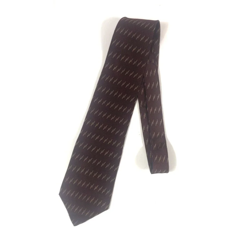Graham & Lockwood Necktie Silk Red Burgundy Stiped with Gold bolts Rare Defect